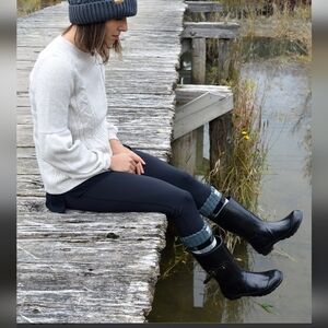 Pudus Cozy Winter Long Boot Socks for Women and Teens OS Black & Gray Checkered